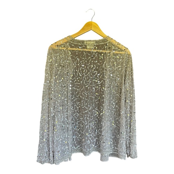 NWT Coldwater Creek Gray Sequin Mesh Top Size 16 - Picture 2 of 5